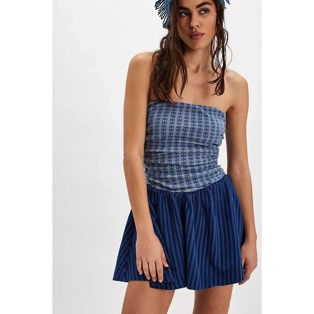 Free People Reina Tube Mini Dress Floral Striped Printed Strapless M New 279684